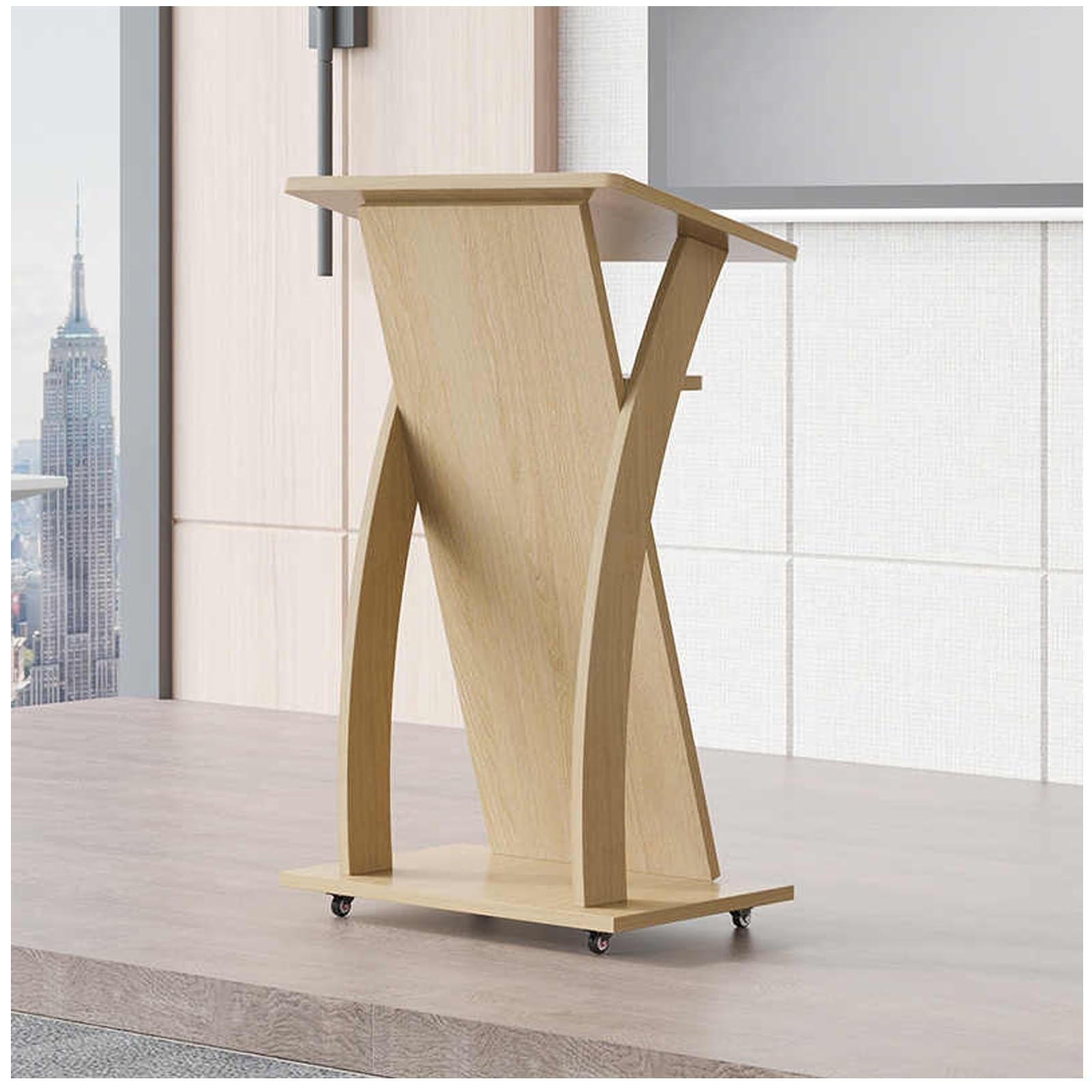 Pulpito versatile in legno per chiesa con ruote, podio per matrimoni, conferenze ed eventi, facile da riporre e trasportare