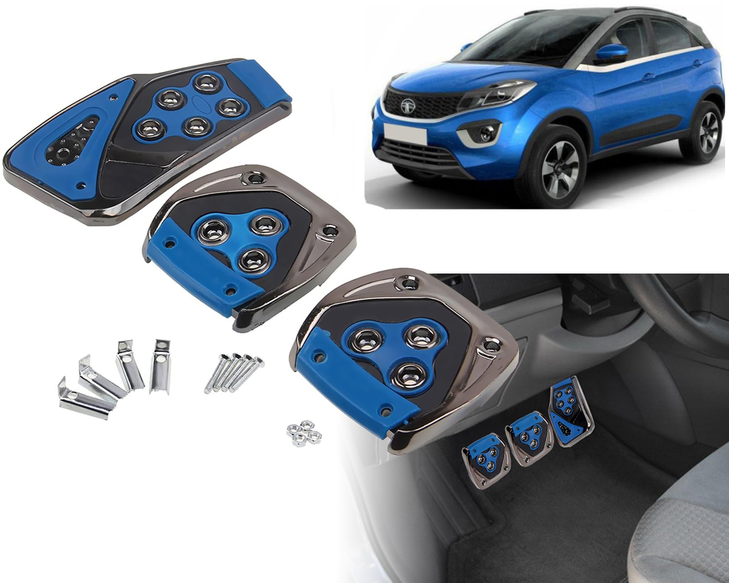 3 Pcs Blue Non-Slip Manual Car Pedals kit Pad Covers Set for Nexon-picture-15