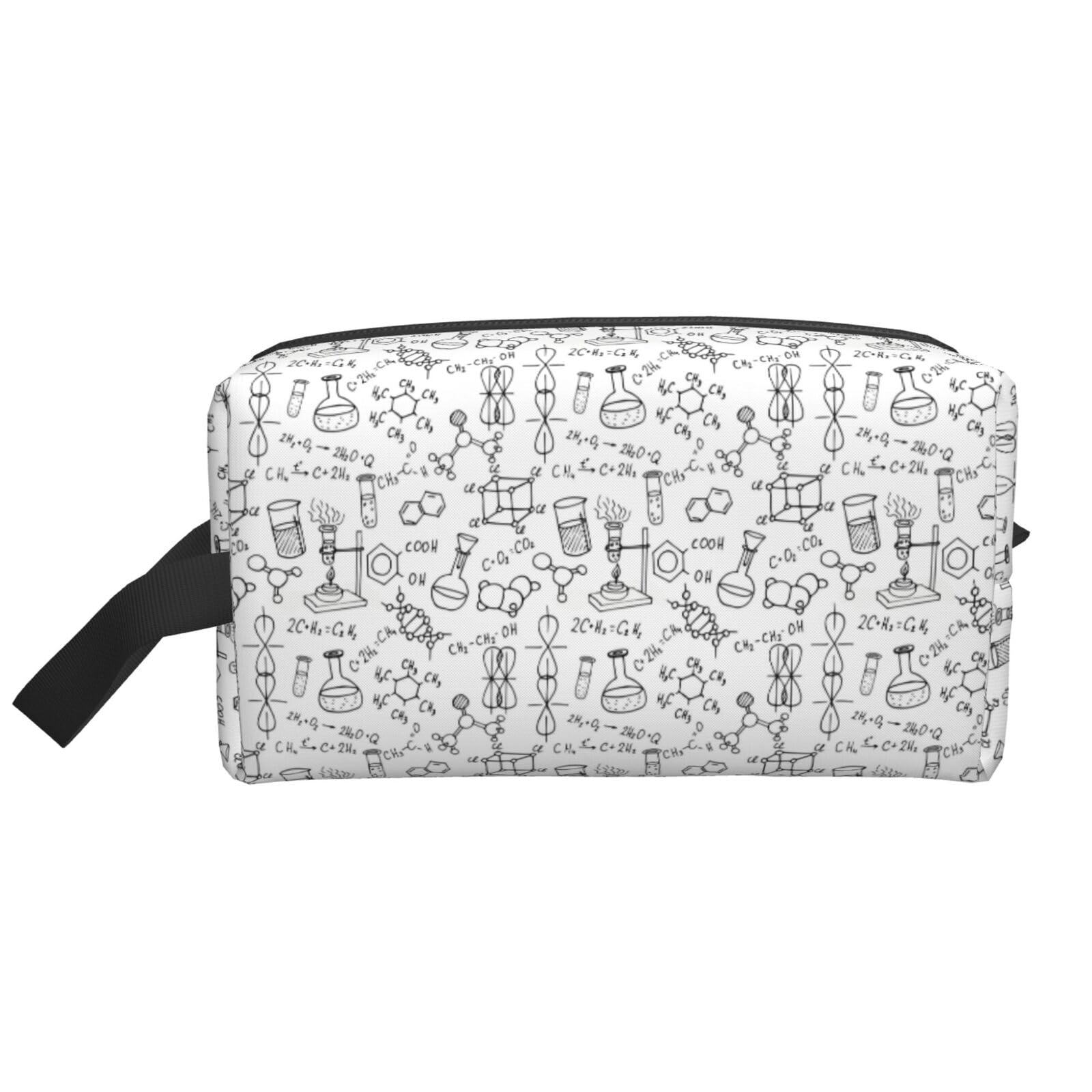 Ercgad Unisex White Chemistry Print Print Large Capacity Travel Toiletry Bag Cosmetic Pouch Daily Storage Makeup Case