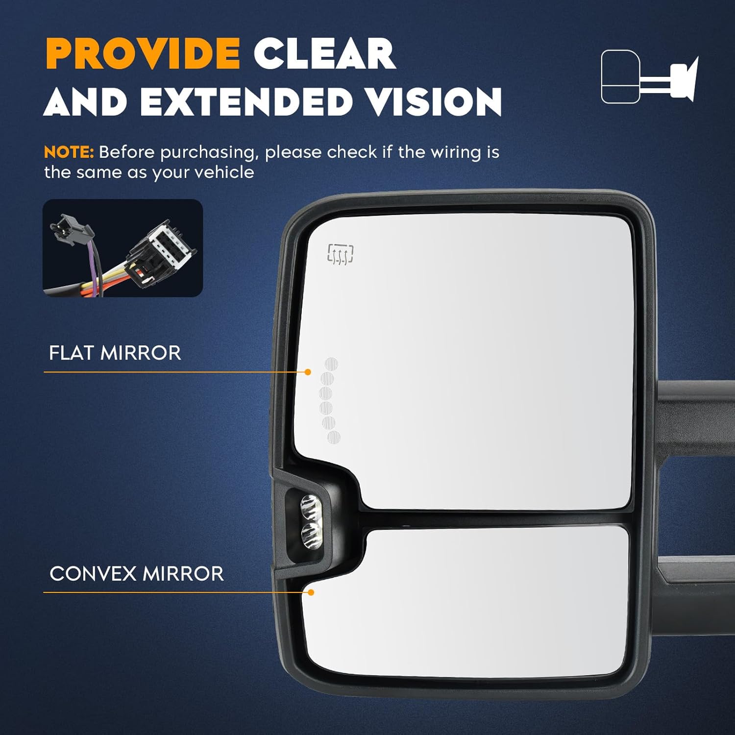 Towing Mirrors for Chevy GMC 2007-2013 Avalanche Silverado 1500 Suburban, 07-2014 Sierra 2500 3500 HD Tahoe Yukon Power Heated with Arrow Clearance Light Turn Signal Manual Folding Telescoping Pair