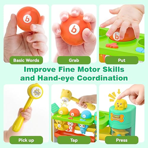 Miniatura 4 de Juguetes musicales para niños de 1 año, juguetes educativos de aprendizaje bilingüe con luz musical, juguete de gota de bola para niños pequeños de