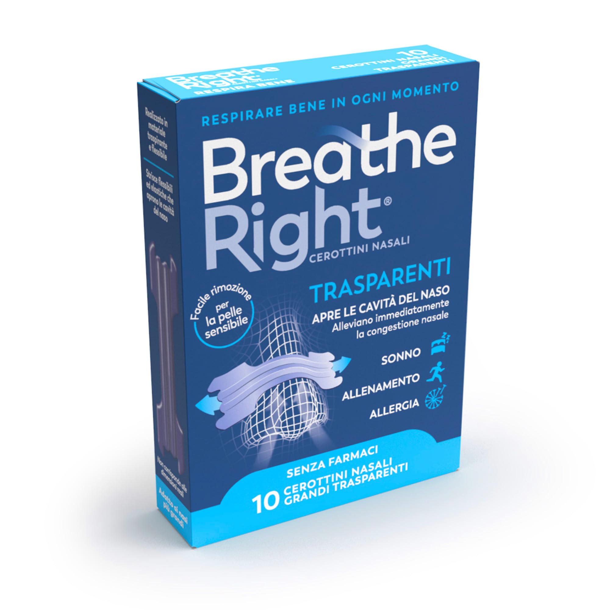 Breathe Right Cerottini Nasali Respira Bene Trasparenti Grandi, 10 cerottini