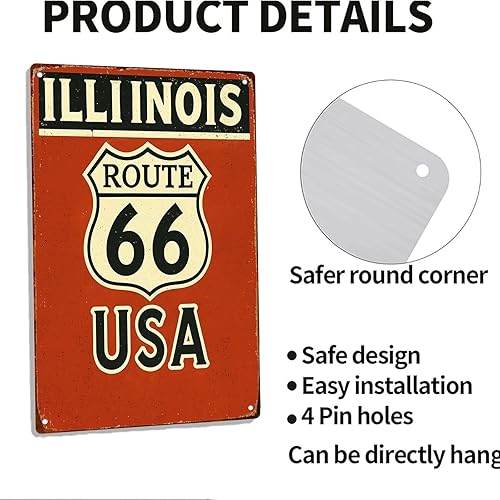 Miniatura 4 de Illinois Route 66 pósteres de 8 x 12 pulgadas, divertido letrero de metal para el hogar, dormitorio, sala de estar, cocina, garaje, cueva de hombre,