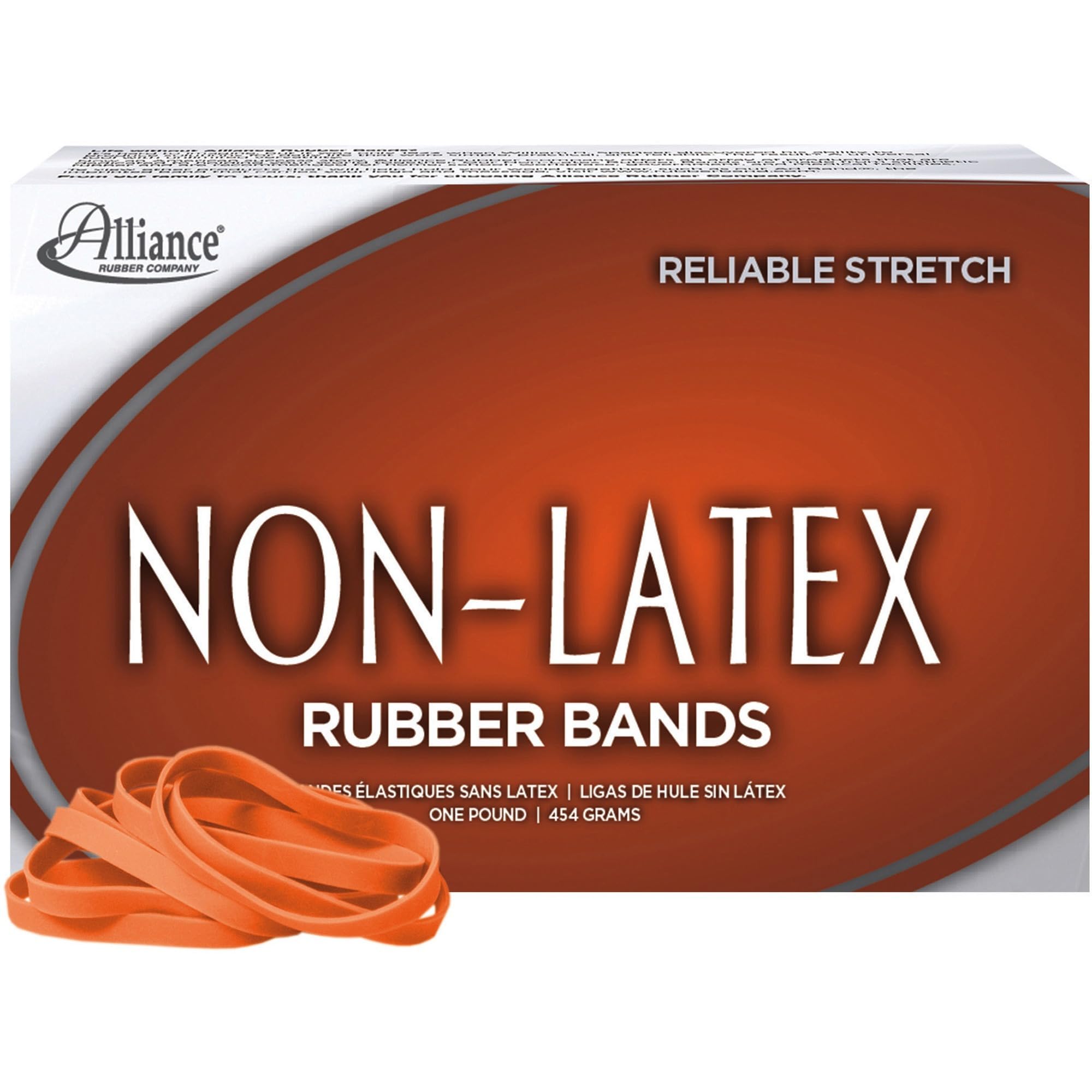 Alliance Rubber 37646#64 Non-Latex Rubber Bands, 1 lb Box Contains Approx. 380 Bands (3 1/2" x 1/4", Orange)
