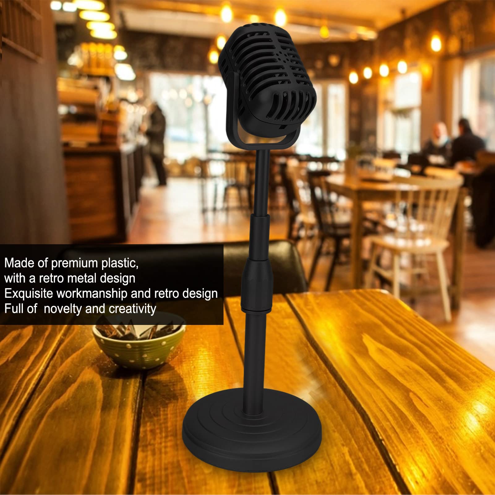 Retro Microphone Props Model, Vintage Prop Mic with Stable Base and Support Rod Fake Plastic Microphone for Photography(black)