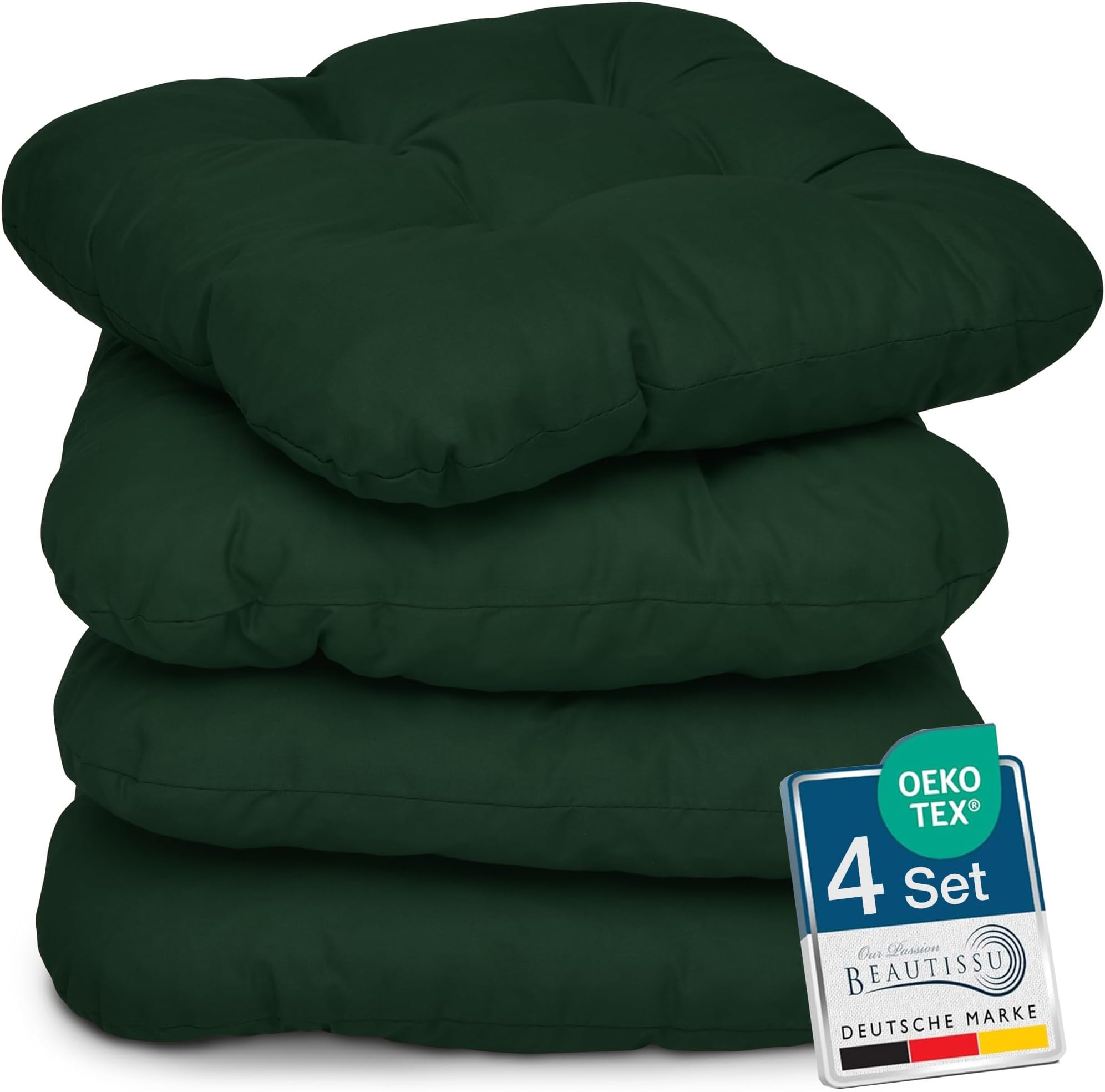 Beautissu 40x40 cm Dining Chair Cushions Set of 4 – Soft Indoor & Outdoor Pads Seat Cushions for Dining Chairs Kitchen 8 cm Foam Filling Durable Seat Pads Made in EU – Dark Green – Lisa