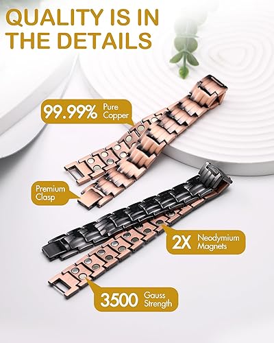 Miniatura 6 de Feraco Pulsera de cobre para hombre, alivio del dolor, pulsera magnética de fuerza mejorada 18X con imanes de neodimio, regalo de joyería de cobre
