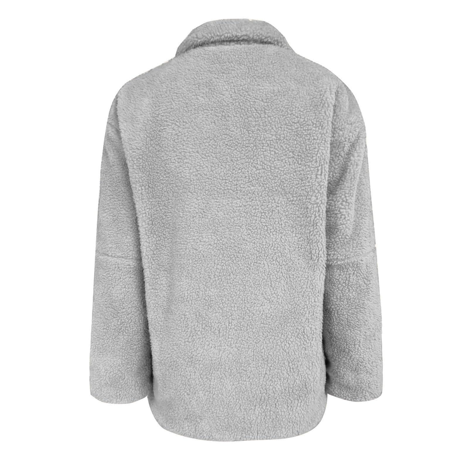 Generisch Winterjacke Damen Warm Fleecejacke Flauschig Teddyjacke Einfarbig