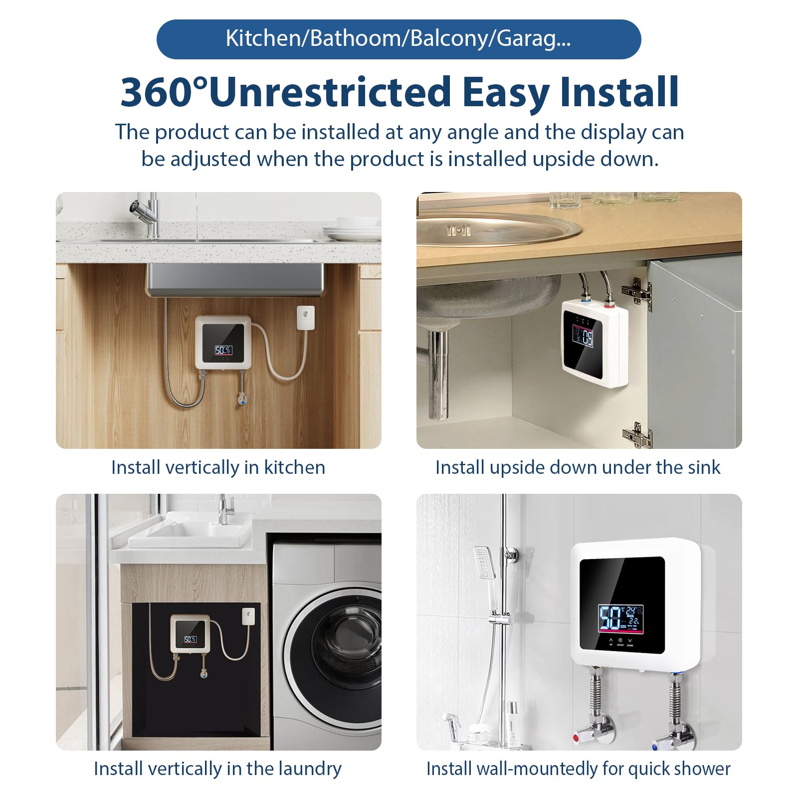 Calentador de Agua Electrico Instantaneo 220v 7500w, Calentador de Agua sin Tanque con temperatura constante, Ahorro de Energía, mini calentador de agua punto de uso para Cocinade Baño