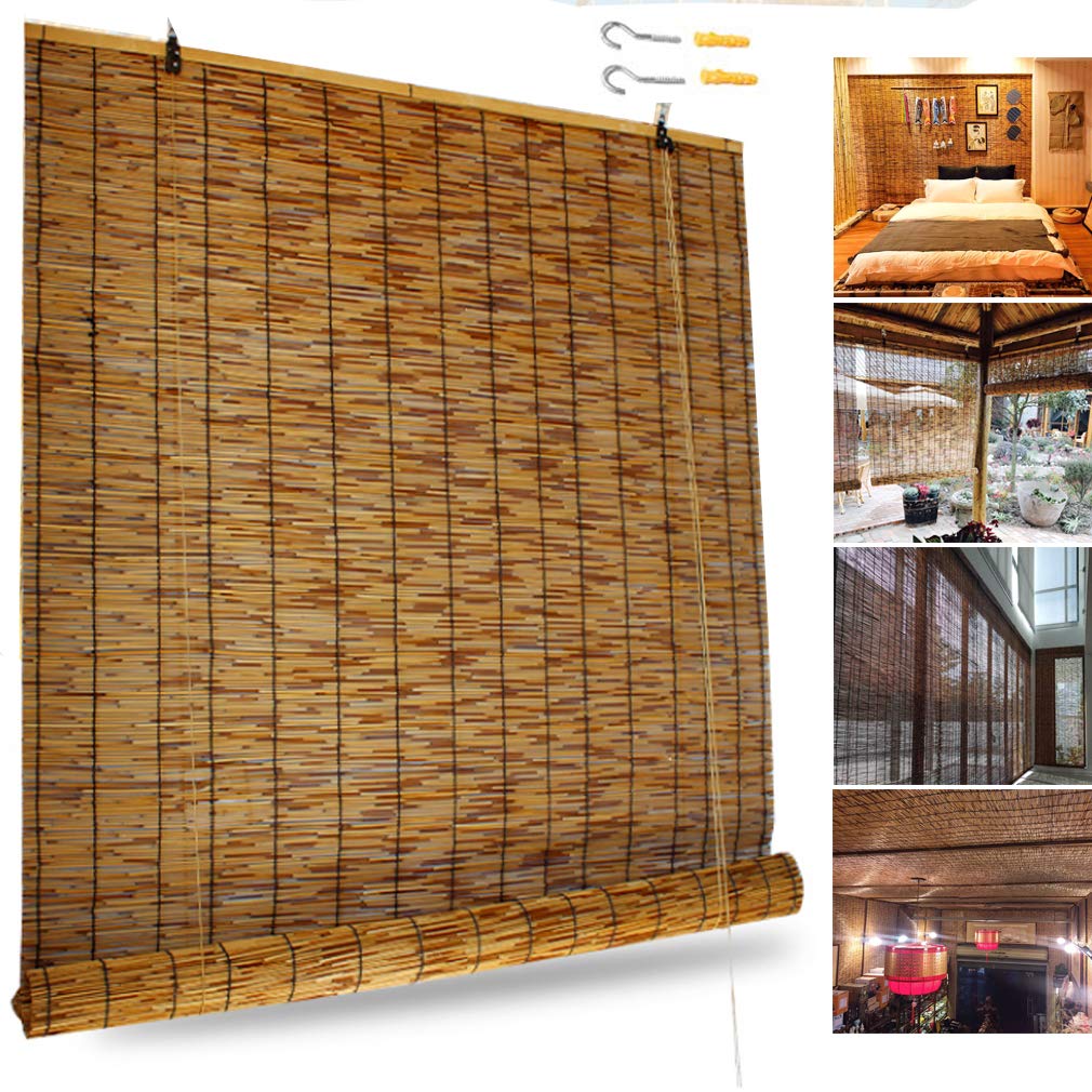 Rideau en Roseau Naturel,Stores à Enrouleur en Bambou,Rétro Rideau en Paille,Stores Romains écologiques,Volets de Parasol Décoration Meubles D'intérieur D'extérieur,d'ombre 70% (W120x165cm/W47x65in)