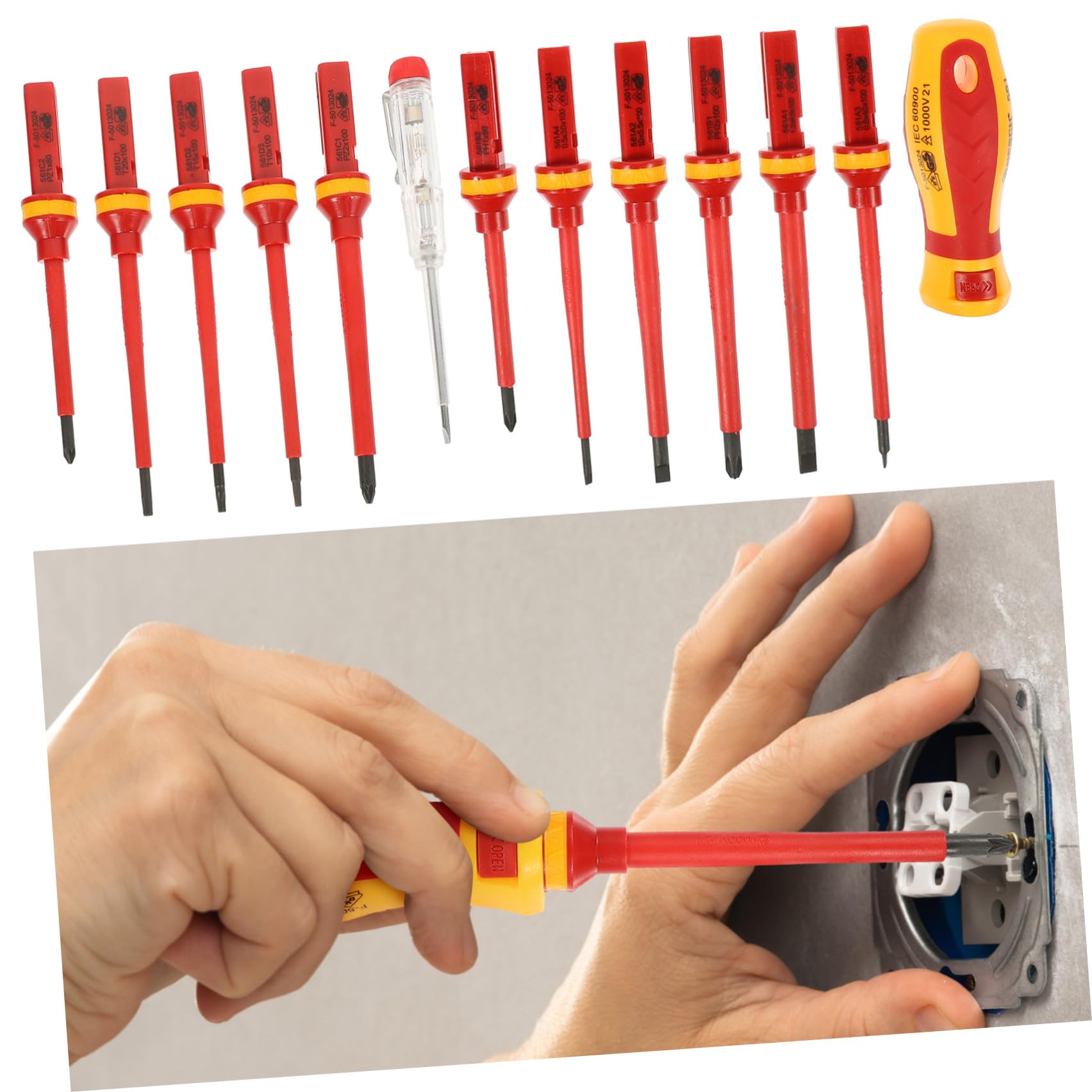 Set di Cacciaviti Isolati Vde 1000v 13 Pezzi per Elettricista | Acciaio al Vanadio, Rosso, Custodia Inclusa, per Viti, Design Resistente All'usura