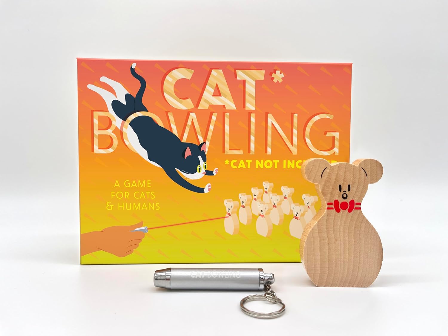 Terrarium Cat Bowling Game for Cats with 10 Wooden Pins and Laser Pointer