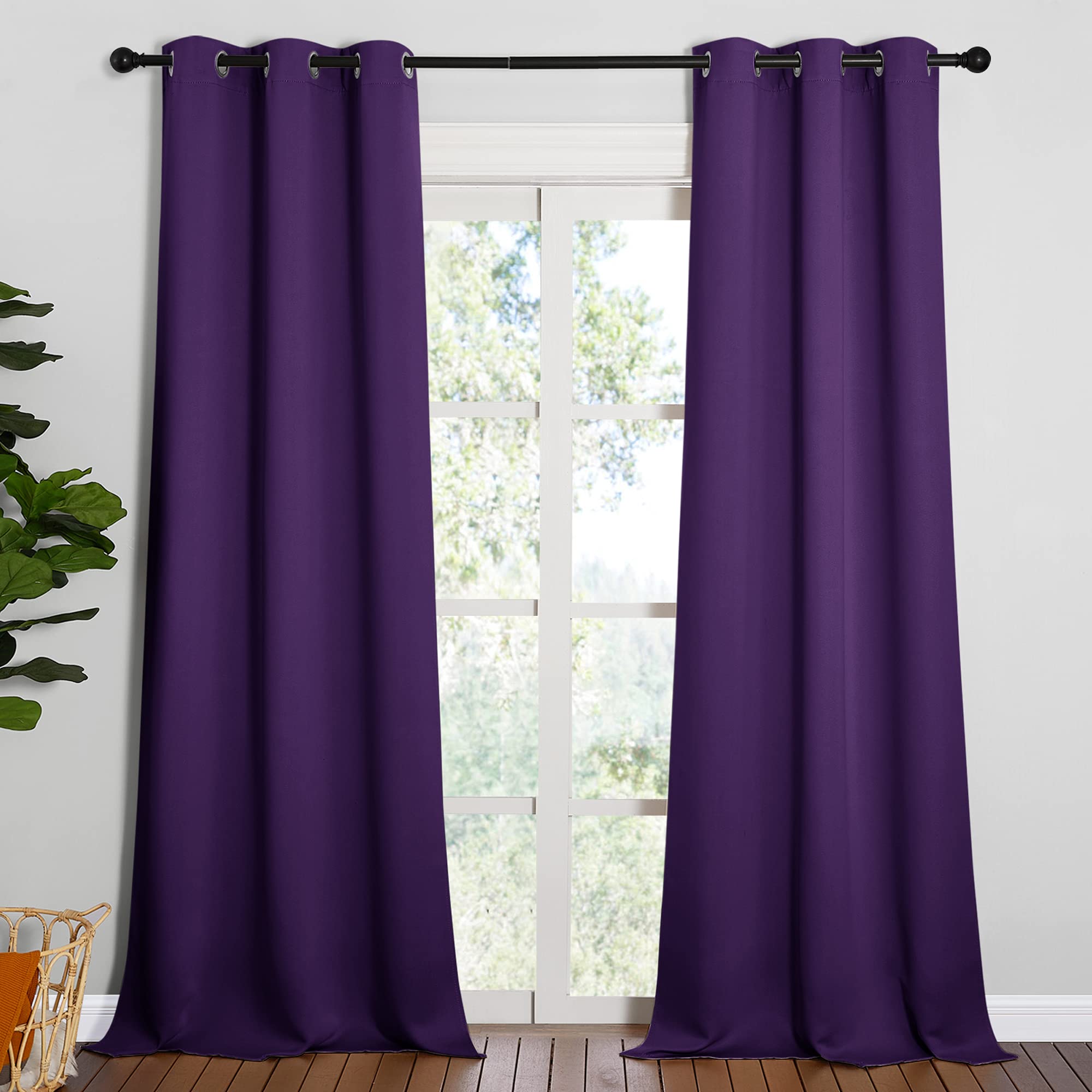 NICETOWN Thick Blackout Curtain and Drapes - Thermal Insulated Grommet Top Window Draperies for Bedroom, Block Out Light Curtain Panel (Royal Purple, 42 x 95, Pack of 2)