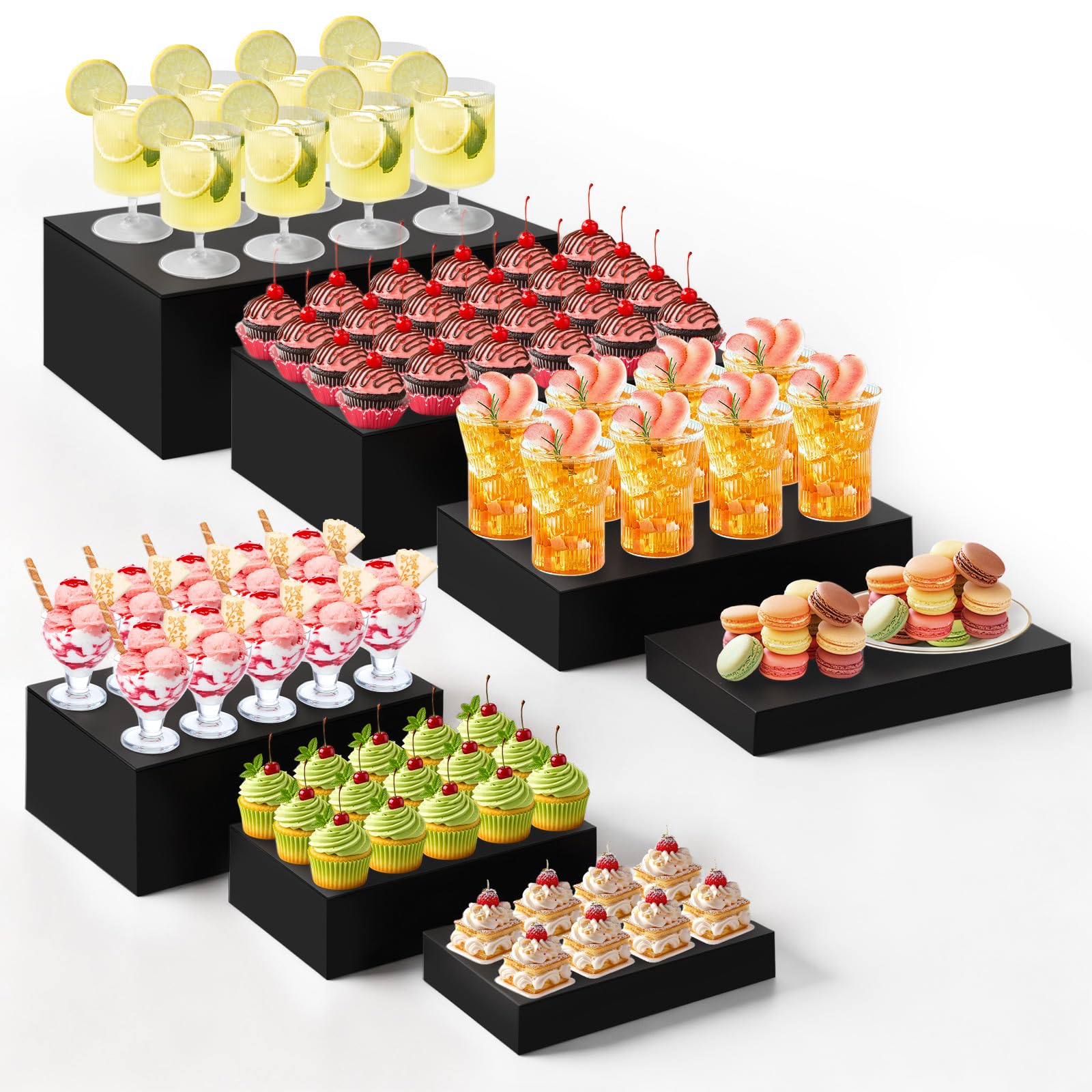 Leinuosen 7 Pcs Large Acrylic Buffet Risers, 6-12" Rectangle, Black