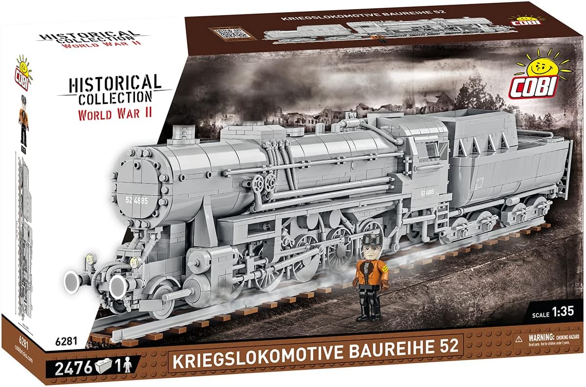 COBI Historical Collectiion Kriegslokomotive Baureihe 52 Steam Locomotive Building Set, 2476 Pieces