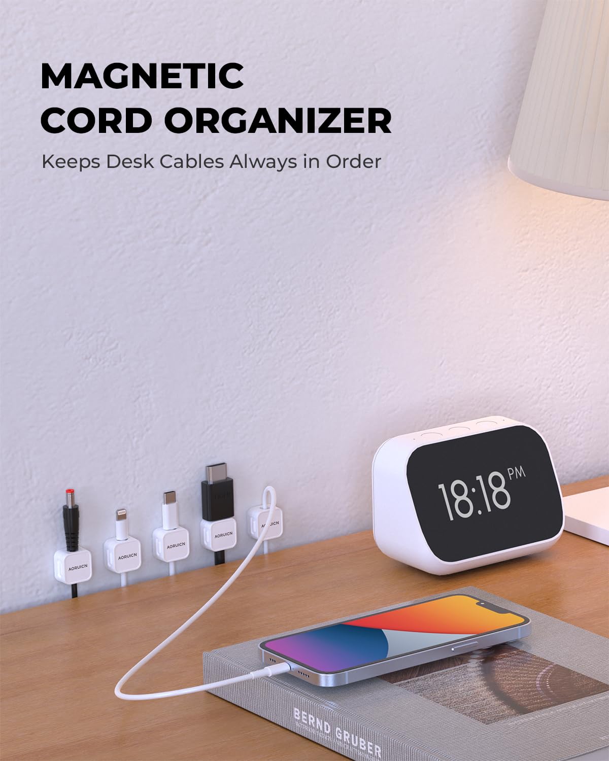 Paquete de 10 organizadores de cables para gestión de cables, clips magnéticos para cables, soporte de alambre adhesivo, ocultador de cables debajo del escritorio para mesita de noche,