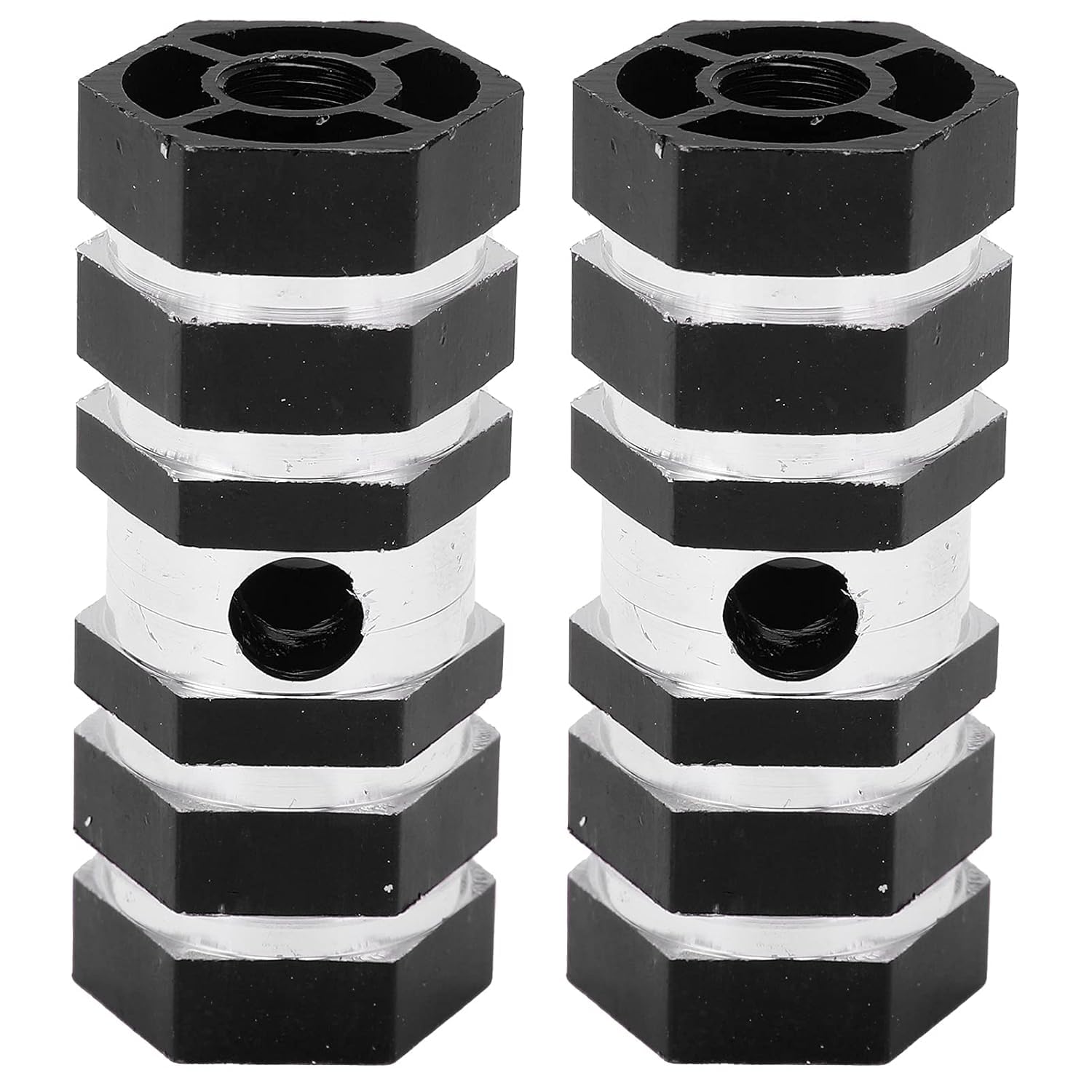 Aluminum Alloy Bicycle Foot Pegs, Black and Silver Hexagonal Antislip Cylinder Standing Front Rear Axle Pedals, 2 Pack-image-49