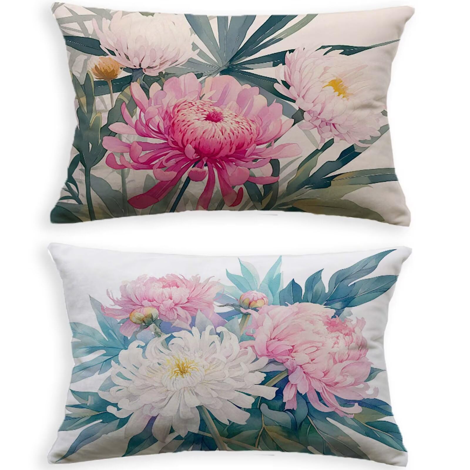 Housse de coussin pivoine velours 60x90cm lot de 2 blanc