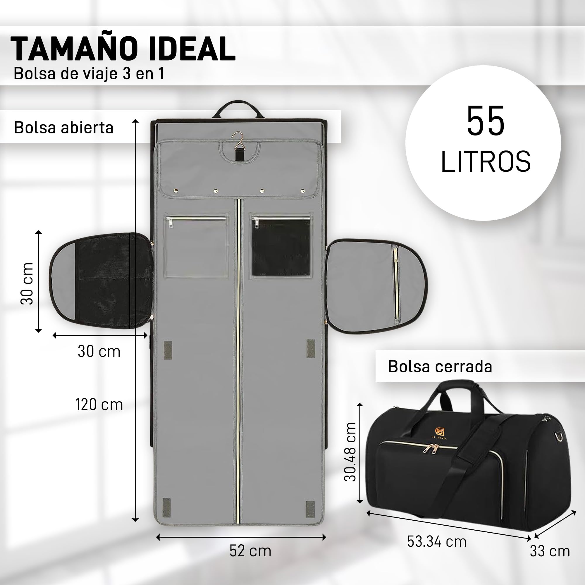 GR. TRAVEL Bolsa Portatrajes Cabina, Mochila Desplegable e Impermeable, Funda de Viaje Viajeros Organizados y con Estilo