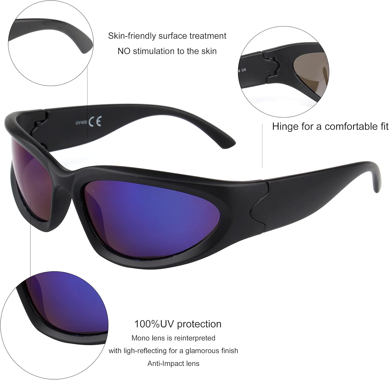 KENBO Y2K Sunglasses Wrap Around Futuristic Sunglasses Womens Men Swift Oval Fashion Sport Shades Sun Glasses - Image 5