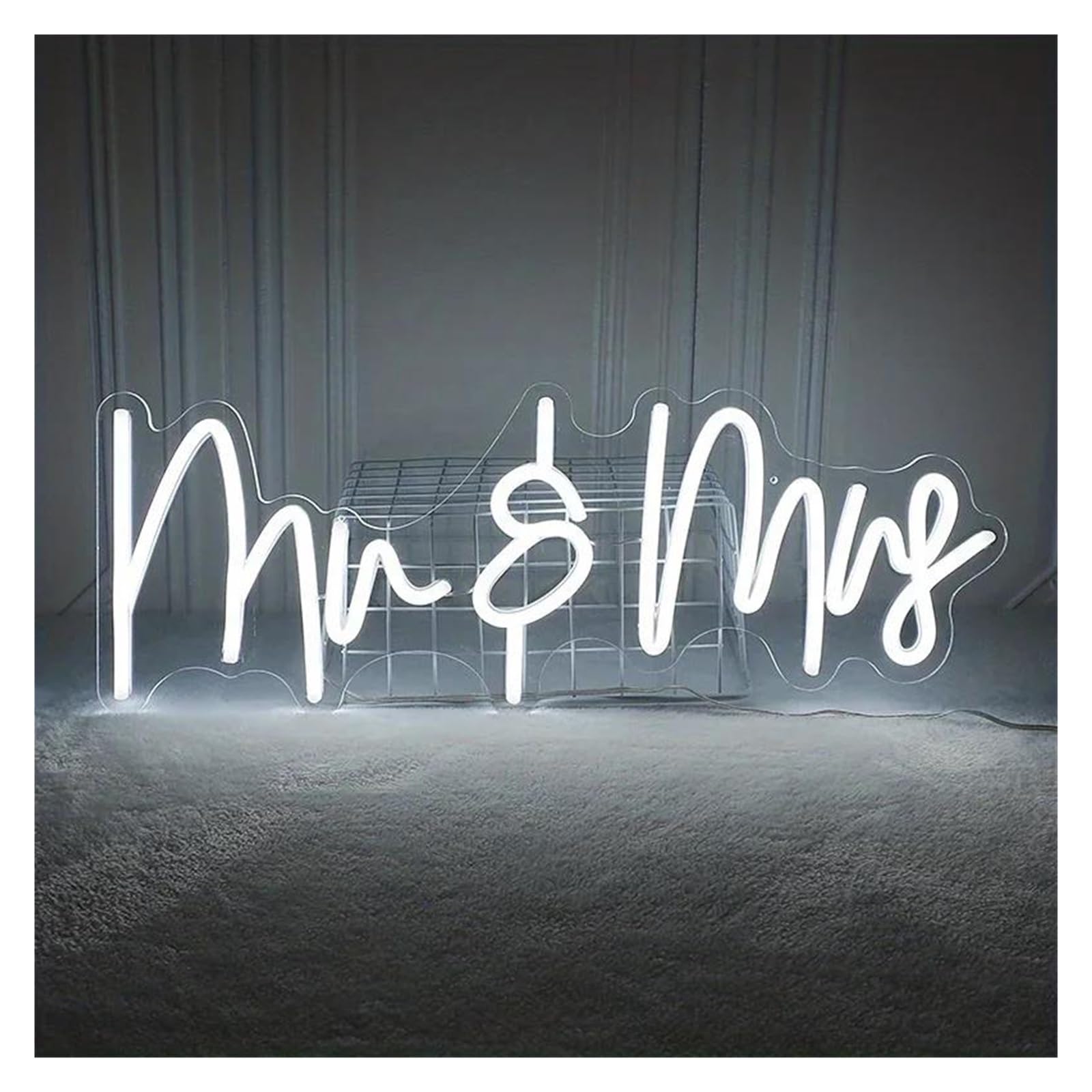 SHOUXI Sign Lamp Mr Mrs Neon Signs for Wall Decor Light USB Powered for Wedding Valentine's Day Party 40cmх15.5cm(White)