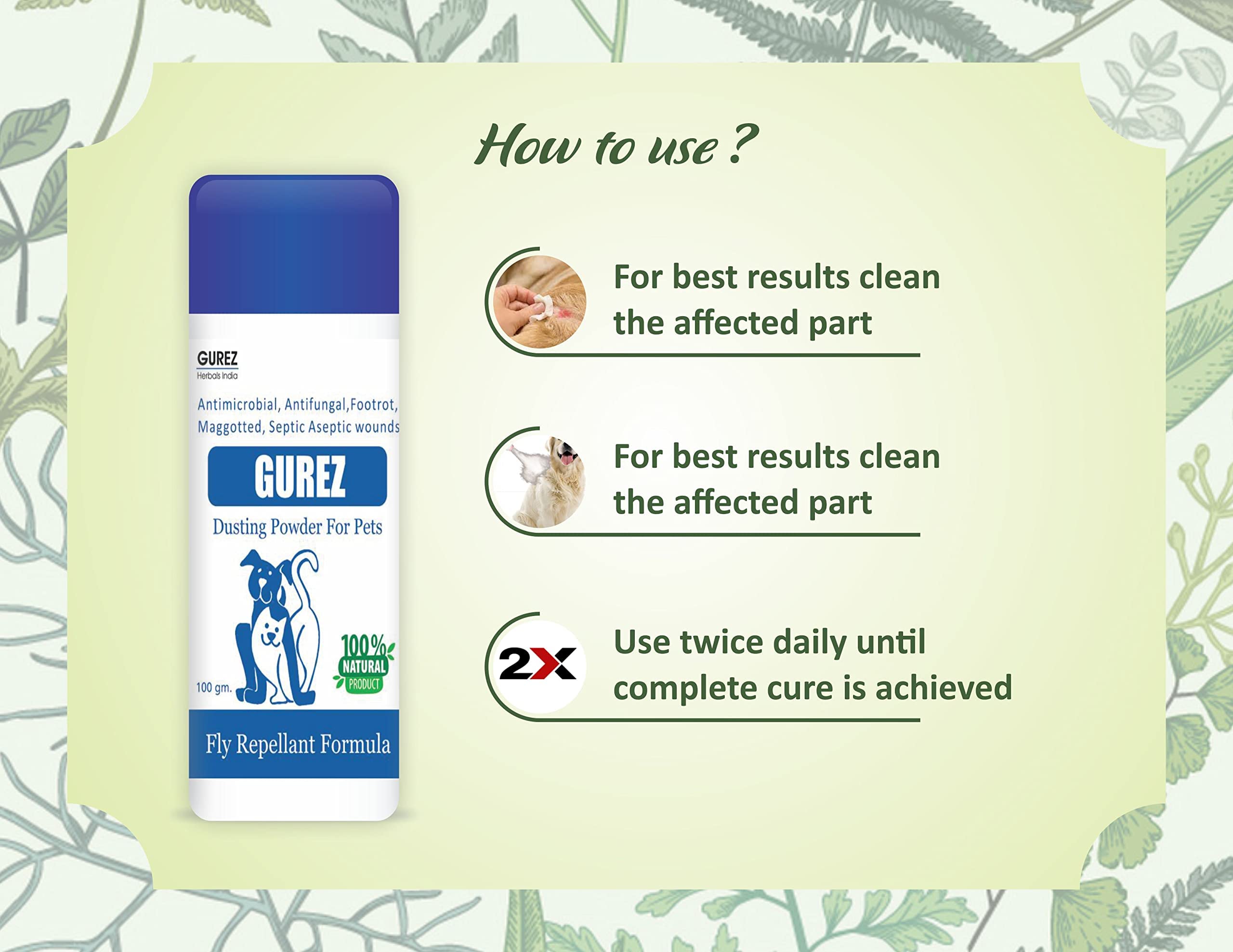 Gurez Herbals India Natural Pet Powder for Dogs and Cats || for Fly Repellant Formula || Anti-ithing, Anti-Fungal Infection (100Gm Powder) 3