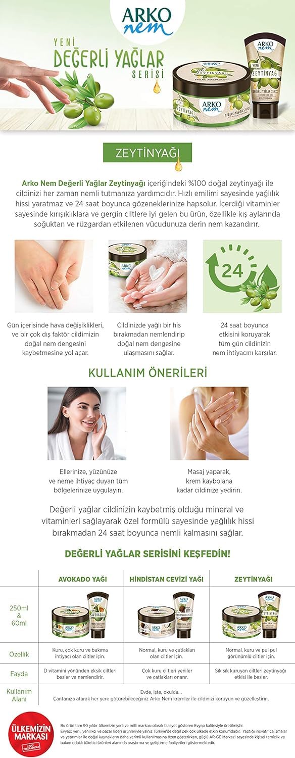 Arko Nem Doğal Zeytinyağlı Kavanoz Krem 150 Ml