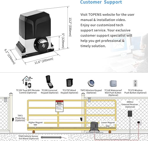 Miniatura 5 de TOPENS RK1200T - Abridor automático de puertas correderas con motor eléctrico para puertas deslizantes pesadas de hasta 3400 libras, operador de