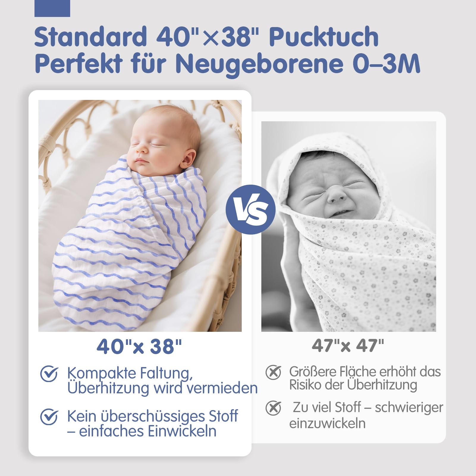 hahaland Mulltücher Baby aus 100% Bambusfaser Musselin – 3er Set (120×120 + 2×100×100 cm),Besonders Atmungsaktiv & Weich,Stilltuch, Swaddle, Spucktuch, Baby Erstausstattung Neugeborenen Geschenk Blau