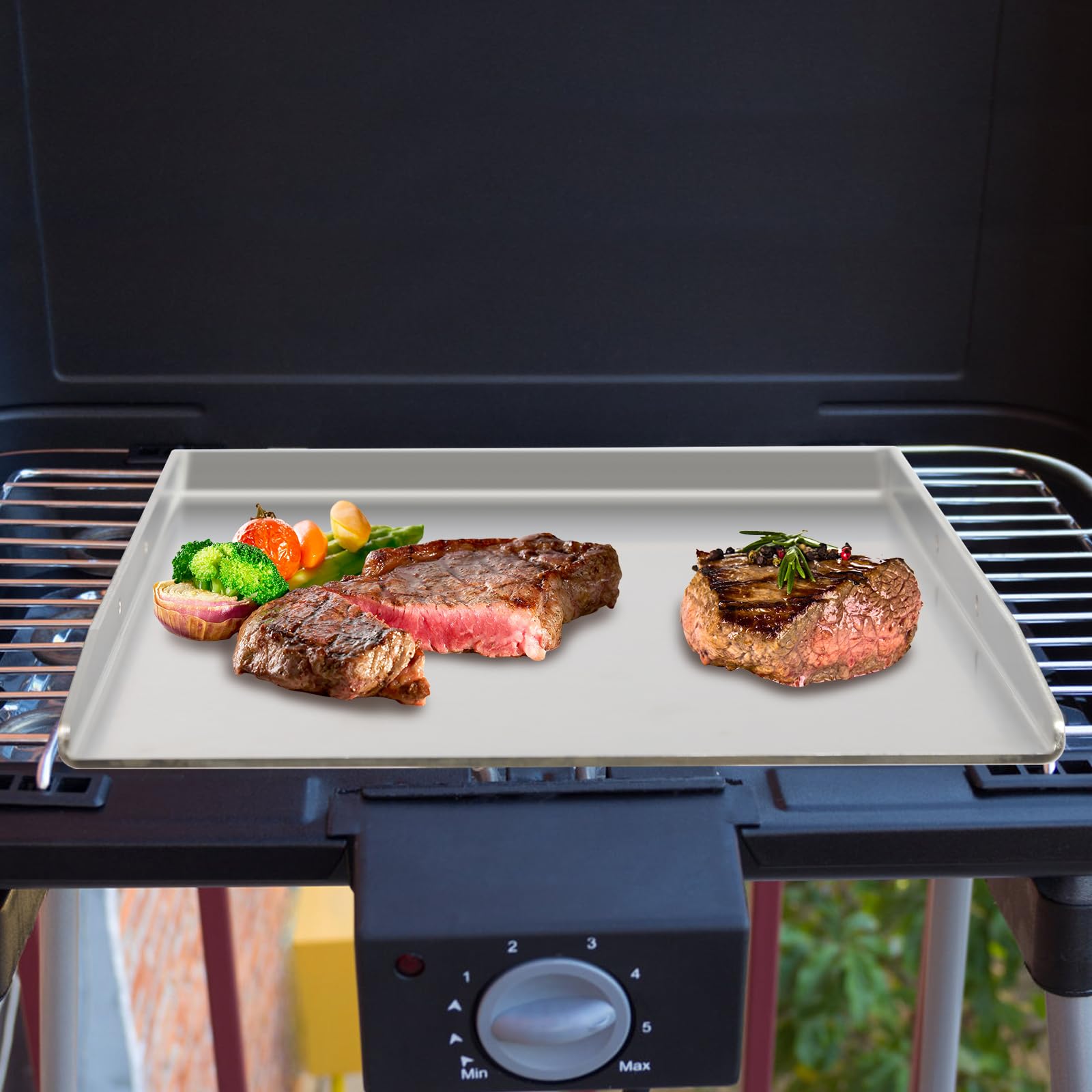 Płyta grillowa, ze stali nierdzewnej Plancha, płyta Teppanyaki z 2 uchwytami, grubość 4 mm, płyta do grilla gazowego i grilla węglowego (49 x 32,5 cm)