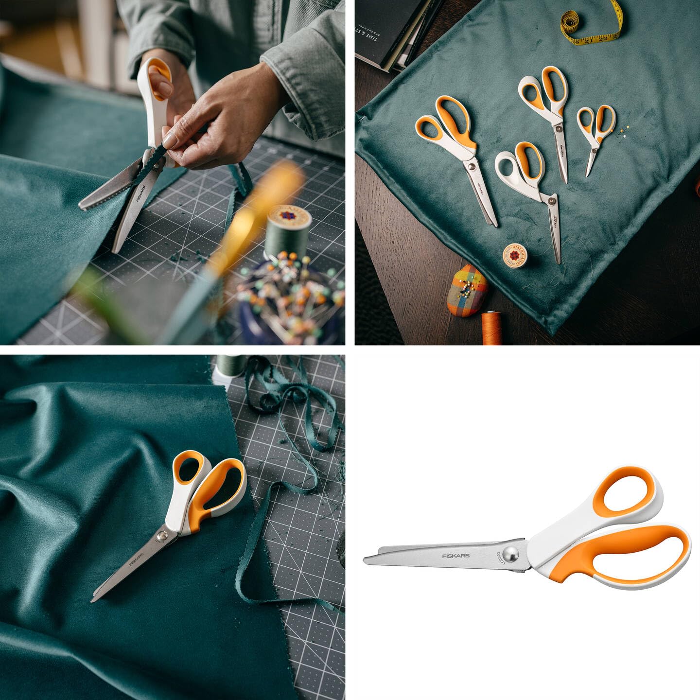 Fiskars pinking shears, length: 24.2 cm, right-handed, stainless steel blade/plastic handles, white/orange, SoftGrip, 1070024 - Image 2