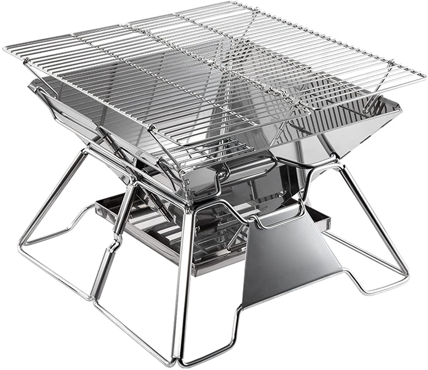 Barbecue bois et charbon pliable portable en acier inoxydable avec sac de transport pour camping