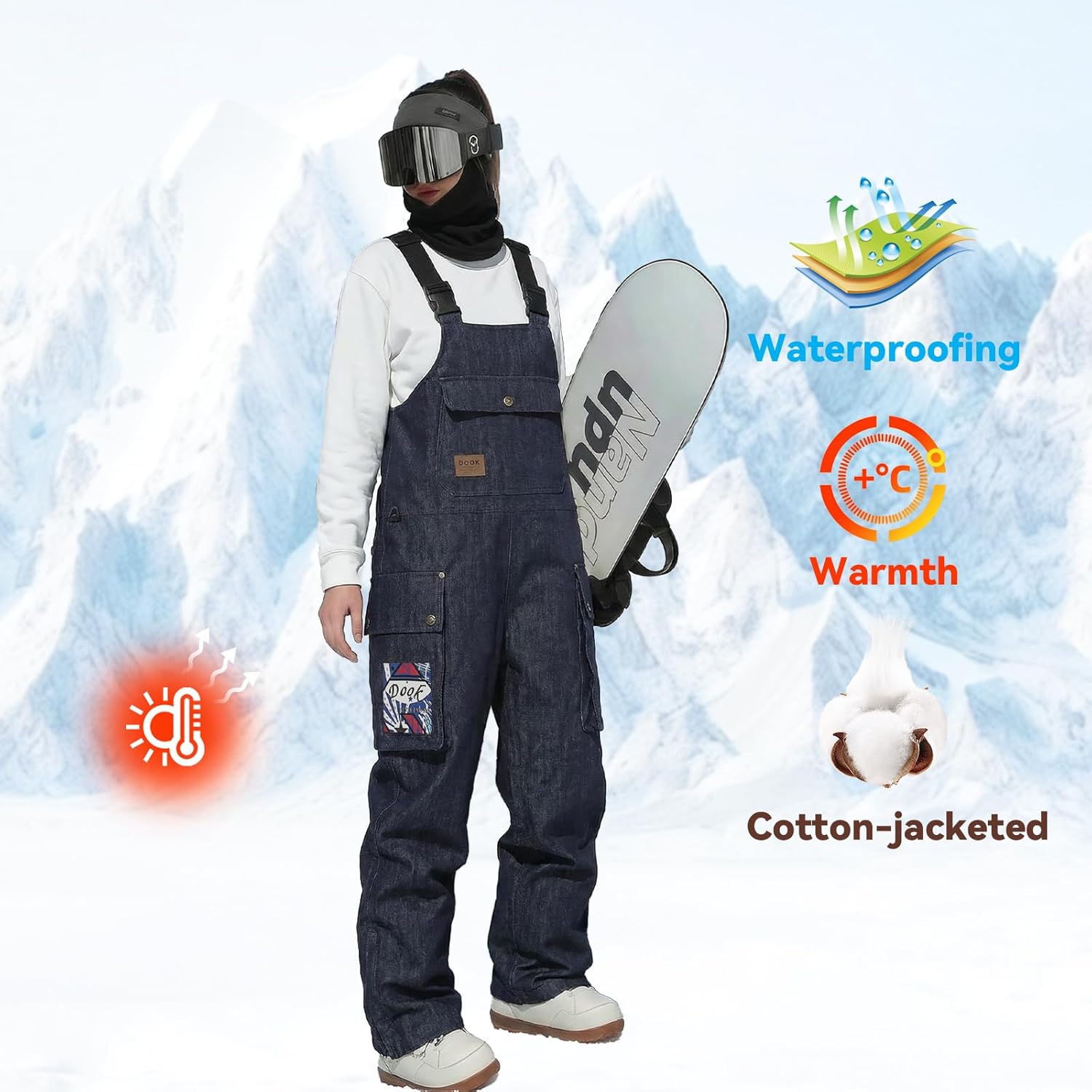 Ski Bibs Women and Mens,Waterproof Insulated Bibs, Windproof Adjustable Ski Overalls for Snowmobile Snow Sports - Image 5