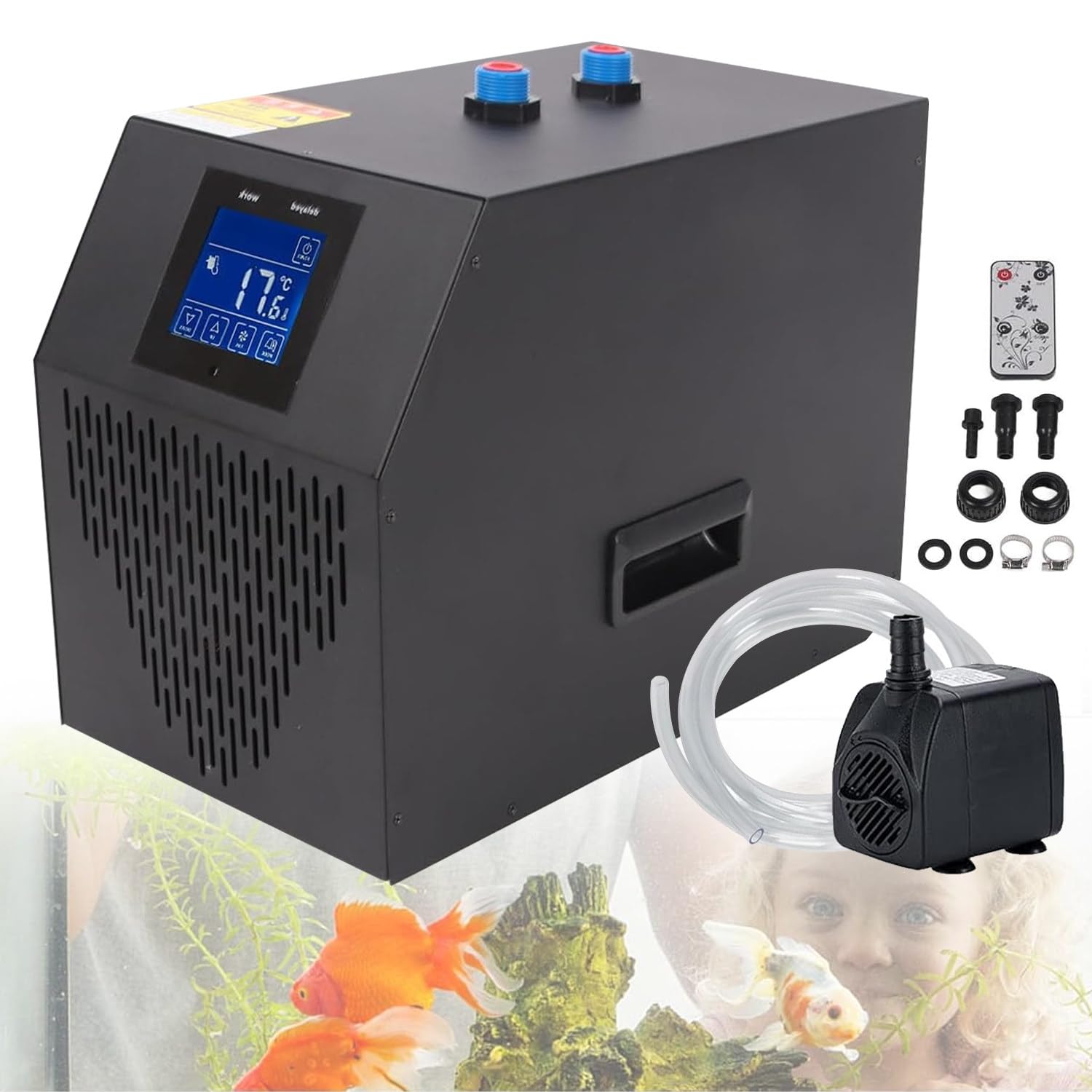 Refroidisseur D'aquarium à écran Tactile, Compresseur De Réfrigération 42Gal 1/10HP, avec Pompe/Tuyau, Refroidisseur d'eau D'aquarium, pour Récif De Corail Hydroponique