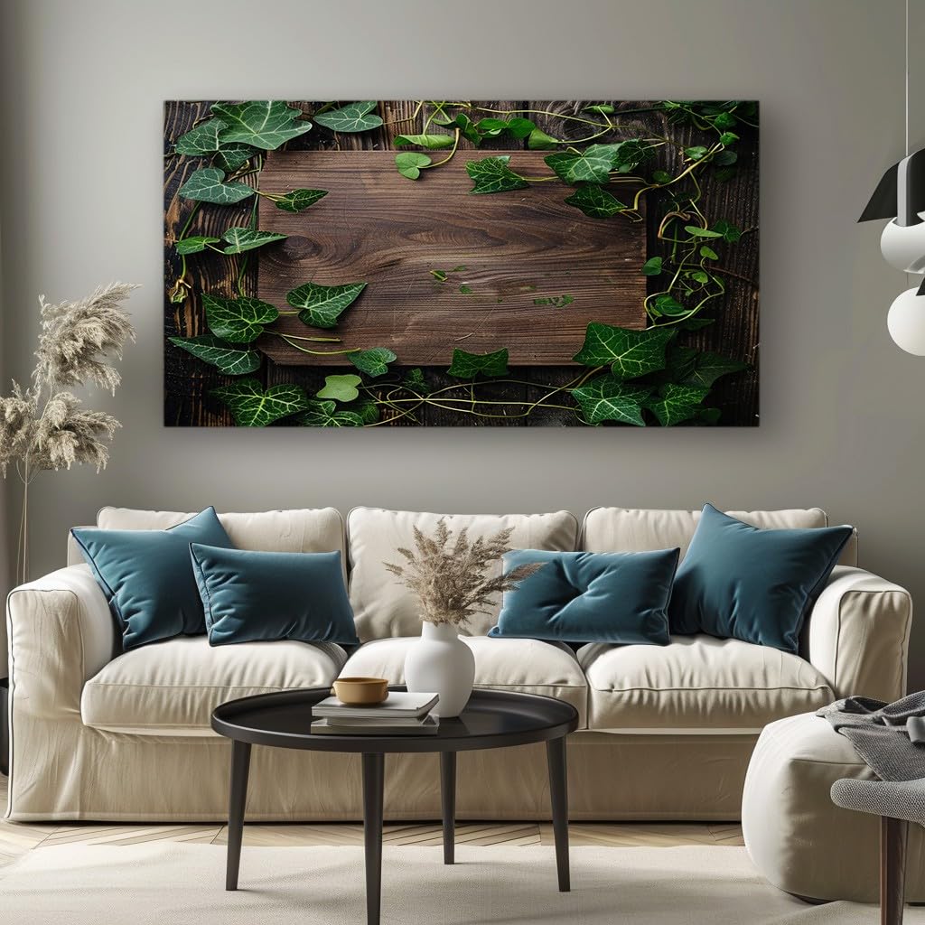MKBKLI Paintings for Living Room Green Leaf Wood Board Large Canvas Wall Art, Contemporary Decorative Picture for Lounge, Bedroom and Interior Design 60x120cm