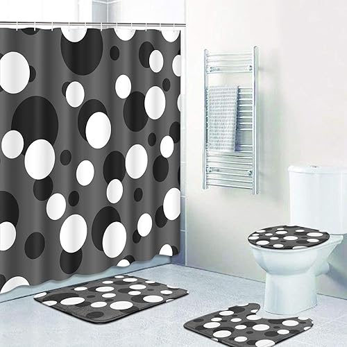 Miniatura 6 de Arttown Juego de baño negro con cortina de ducha y alfombras y accesorios, juego de cortinas de ducha negras y grises y blancas, cortinas de ducha
