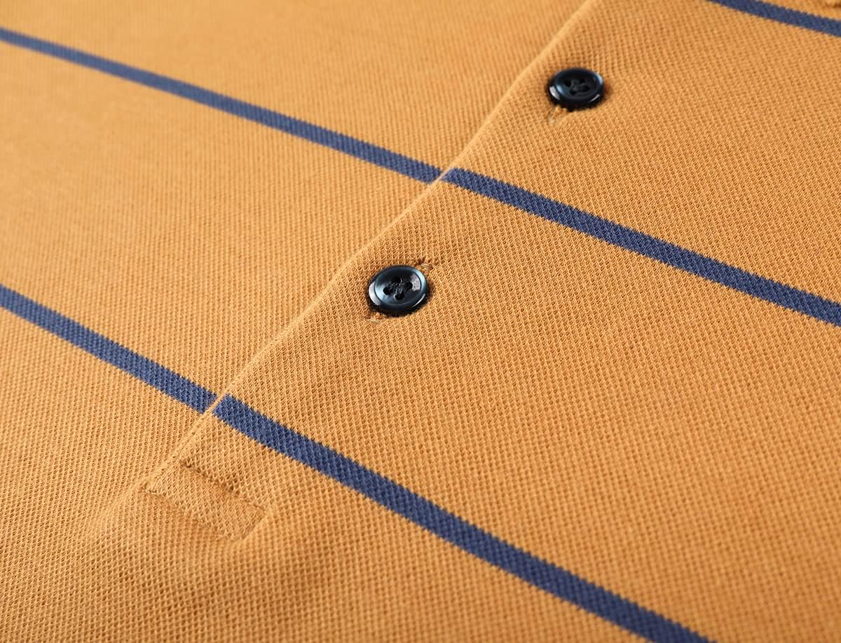 Mens Casual Cotton Striped Slim Fit Long Sleeve Collared T Shirt Polo Shirts - Image 7