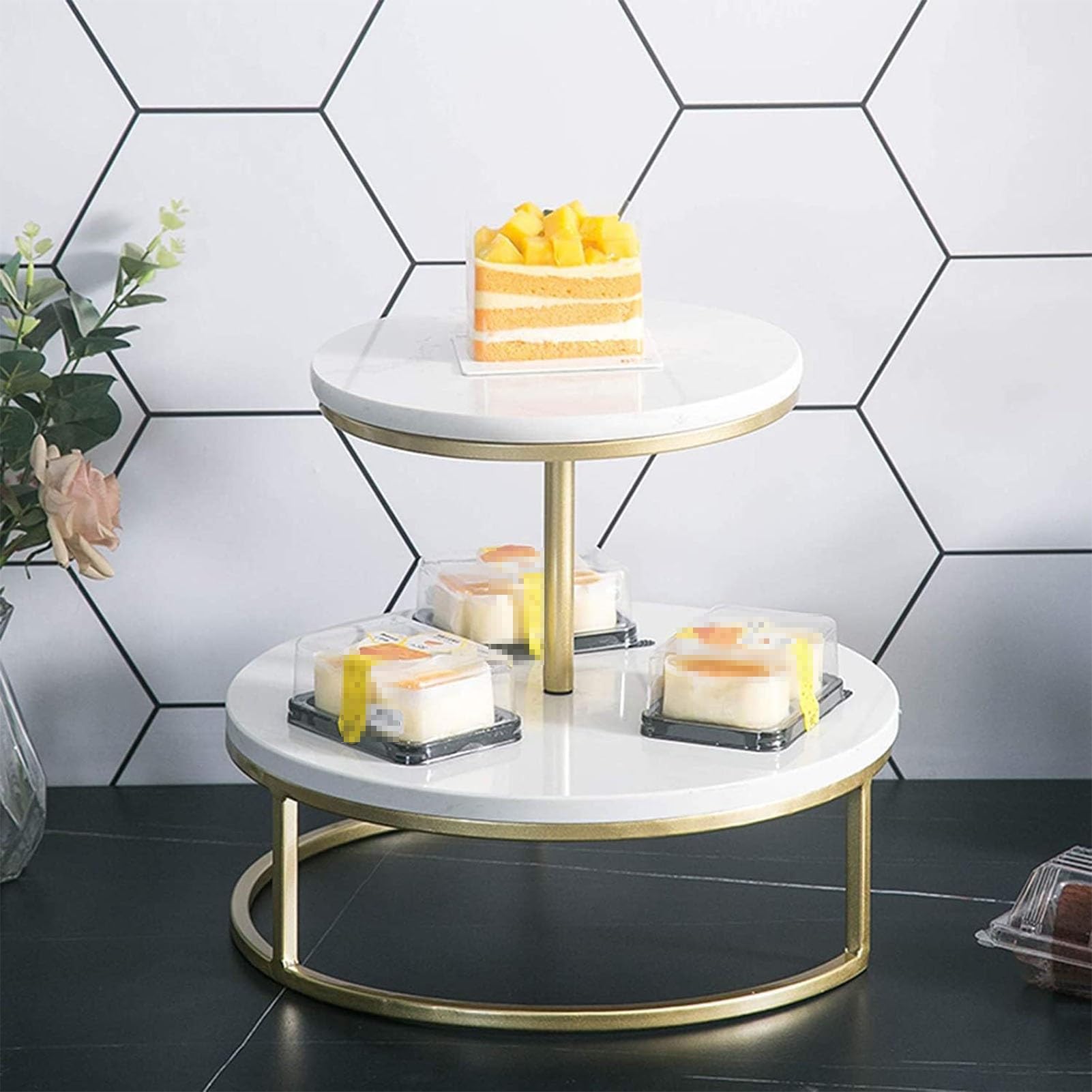 Soporte escalonado para cupcakes con marco dorado, elevador de exhibición para boda, fiesta, escritorio