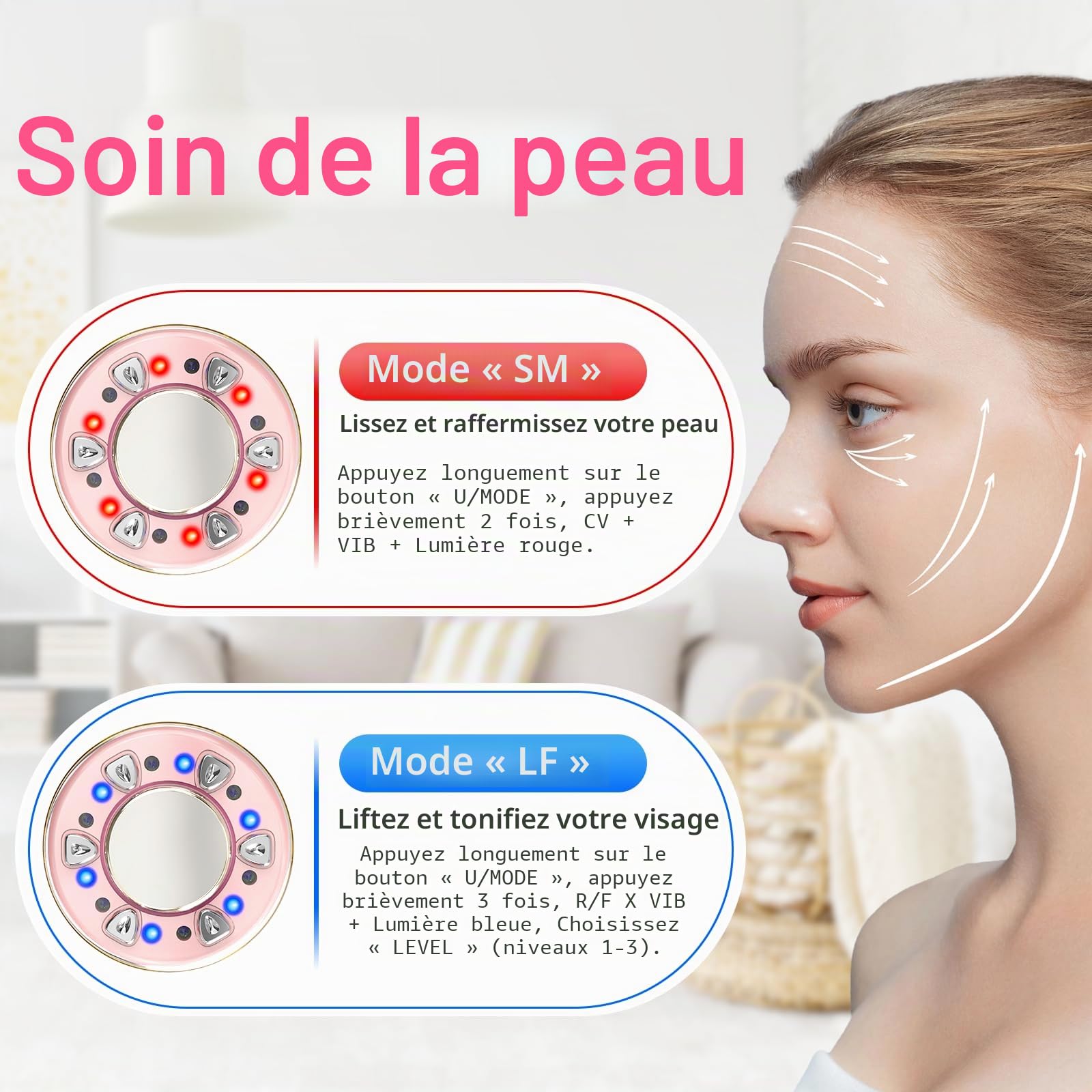 Masseur Anti Cellulite Electrique, 6 en 1 Massage Appareil Anti-Cellulite, Machine à Cavitation Ultrasonique avec EMS/R-F Lumière Rouge et Bleue, IPX6 Beauty Machine pour Le Corps et Visage