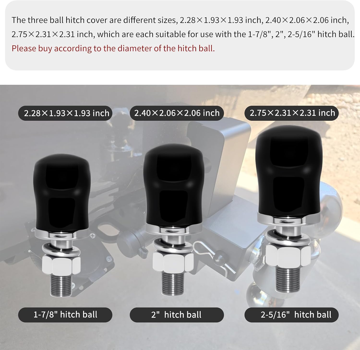 3PCS Trailer Hitch Ball Cover Kit,1-7/8",2",2-5/16" Trailer Ball Cover for Protecting Trailers Balls,Multi-Size Trailers Accessories Balls Hitch Covers for Boat Truck