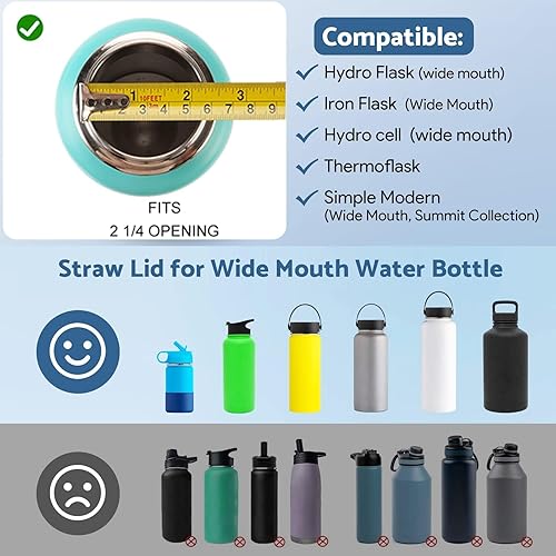 Miniatura 2 de Water Bottle Lid Replacement for Wide Mouth with D-ring shape locking carabiner, Auto Spout and Button Lock, Compatible with Hydro Flask, Bubba,