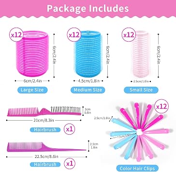 Hair Rollers Large Small 50PCS Set, 36PC Large Medium Small Hair Rollers | Volume Curlers with 12PC Clips and 2 Combs for Short Medium Blowout Look Long Hair Gift for Women Girls