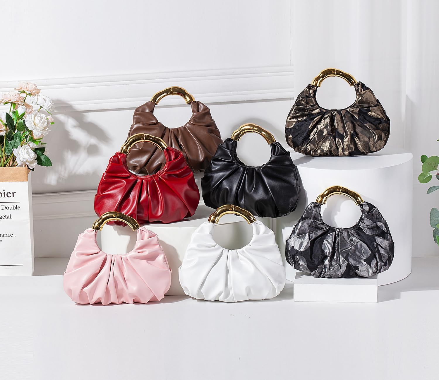 Clutch Purse for Women Soft Pleated PU Evening Clutch Handbags Cloud-Shaped Handle Bag for Wedding Prom Party