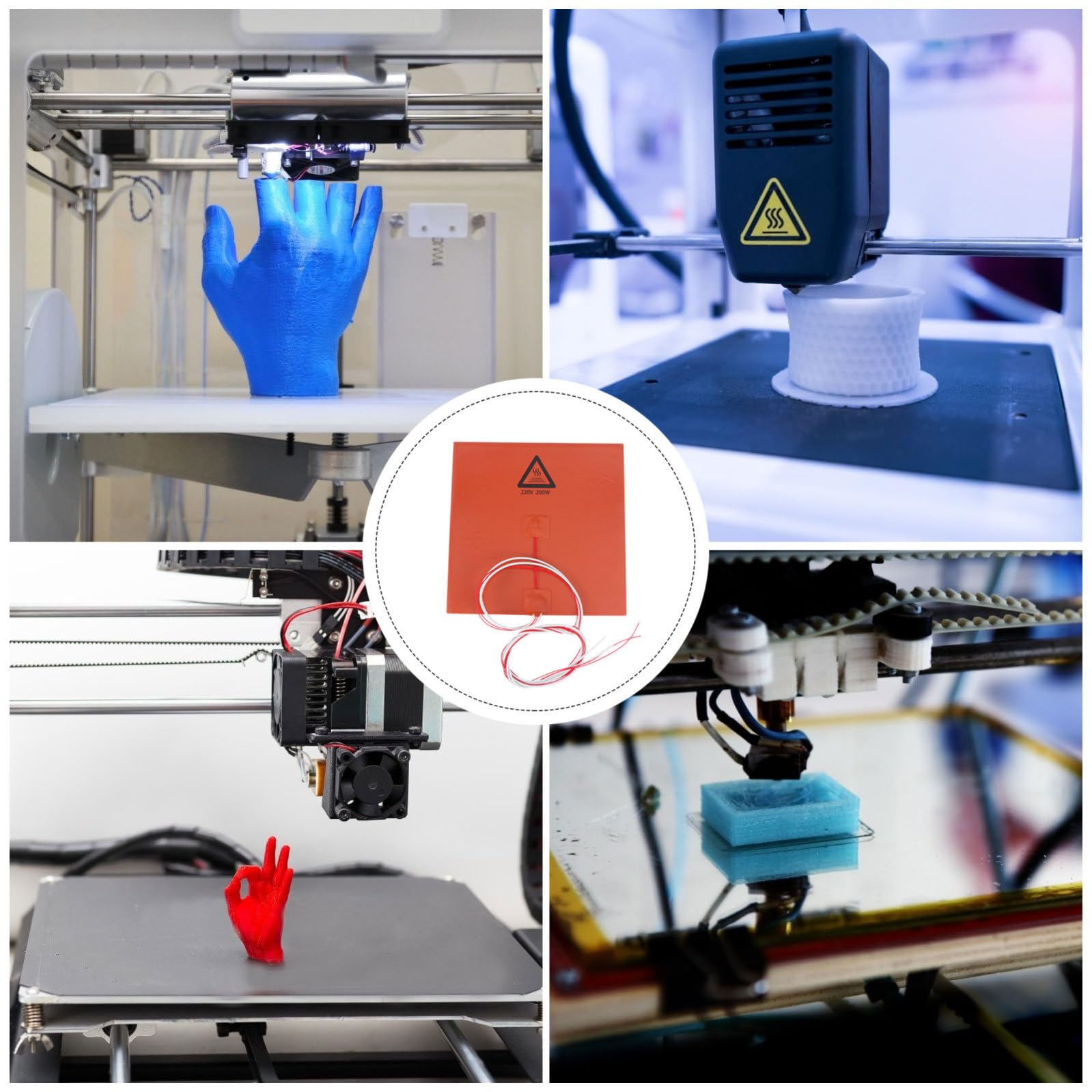 Placa para Impresora 3D 220v 200W de Silicona y Aleación Adhesiva | Adhesivo, Aislamiento Térmico E, para Cama Caliente de Impresora 3D, Color Naranja
