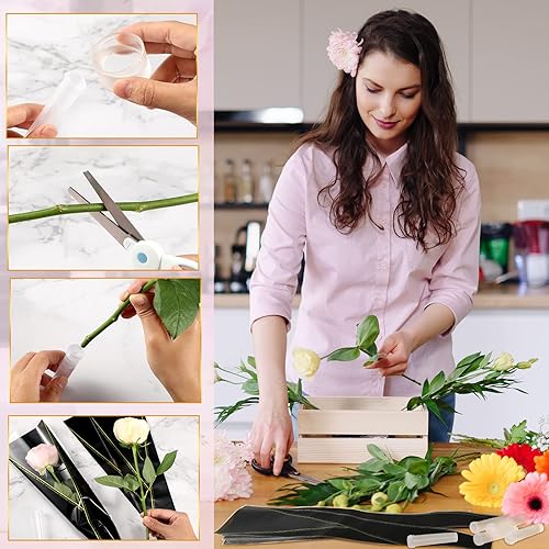 Miniatura 6 de Thenshop Juego de 400 bolsas de flores a granel para boda, 200 bolsas de papel de regalo de flores individuales, 200 tubos de agua de flores de