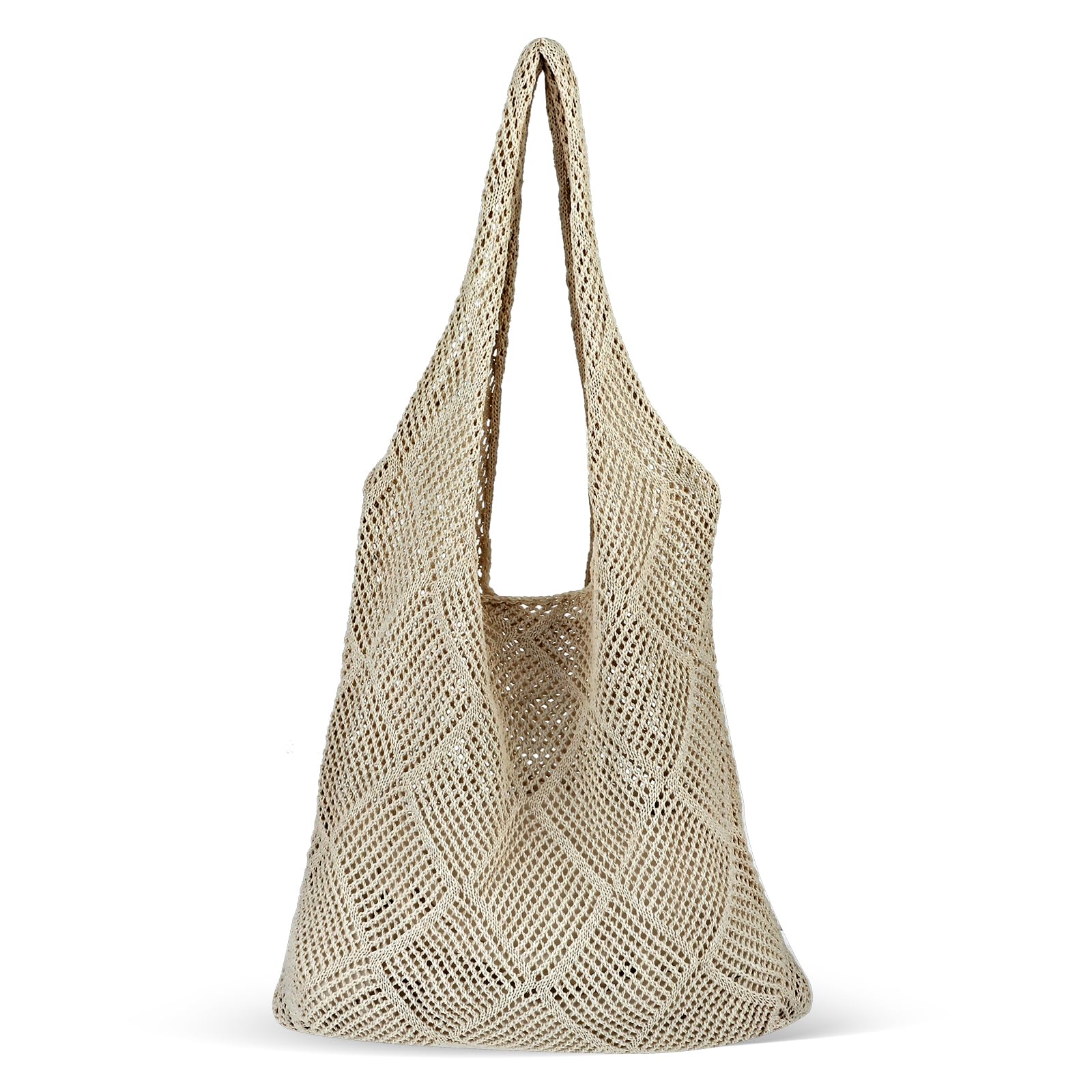Jeffdad Bolso de hombro de punto para mujer, bolso de la compra de ganchillo grande de malla de verano para playa, bolsa de punto bolsa de ganchillo bolsa de ganchillo para niñas estética bolsa tejida
