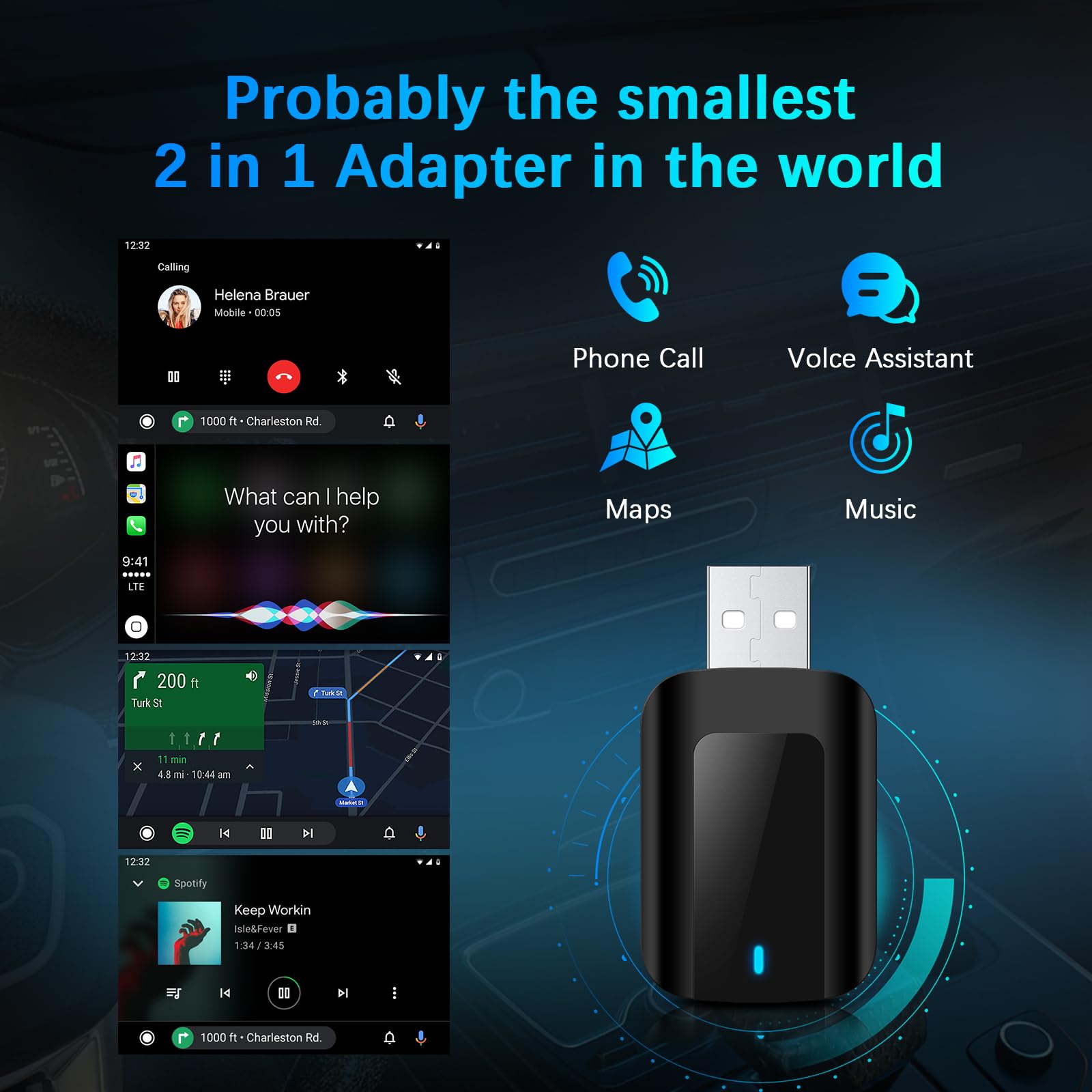 KAOLALI Wireless Carplay & Android Auto Adpater 2 in 1 für Werkseitig Verkabelte Wireless CarPlay Dongle Konvertiert Kabelgebunden zu Kabellos für Autos, Plug and Play, für iOS 10+, Android 11+