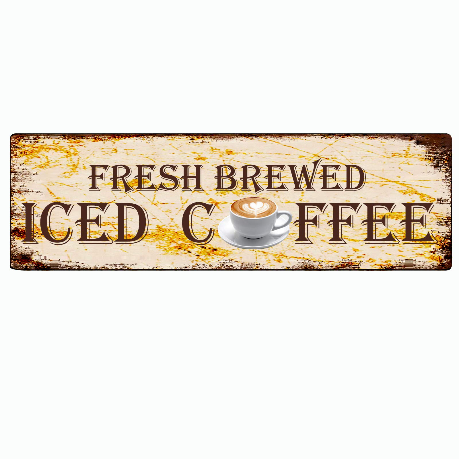 Fresh Brewed Iced Coffee Retro Tin Signs Aluminum Metal Sign for Kitchen Home Garden Wall Bar Cafe Decor 4x16 Inch