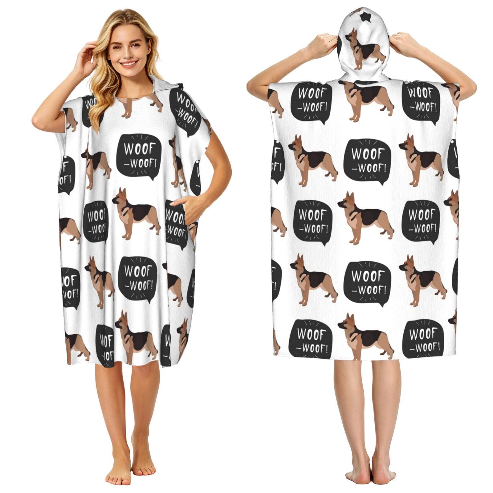 Poadnly Dog German Shepherd, Adult Hooded Beach Towel 90 x 110 cm,Changing Bath Robe, Surf Poncho Towel For Women Men