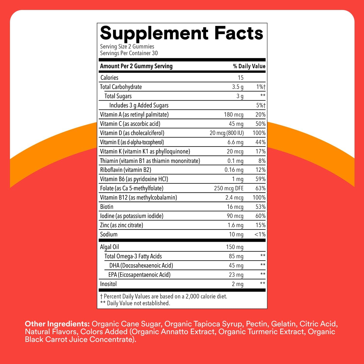 SmartyPants Kids Multivitamin Gummies, Omega 3 (DHA/EPA), Vitamins D3, C, B12, B6, Vitamin A, K & Zinc, Gluten Free, Three Fruit Flavors, 60 Count (30 Day Supply) - Image 4